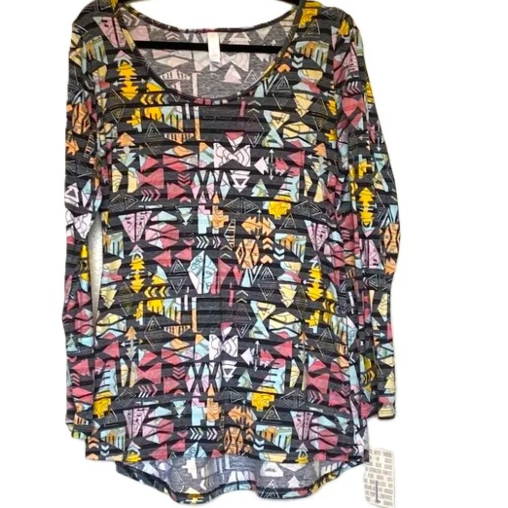 LuLaRoe Lynnae Tunic Top Large Long Sleeve Geometric Tribal Multicolored